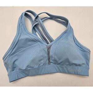 Yvette Womens Light Blue Sports Bra With Cross-Back Straps & Hook Closure